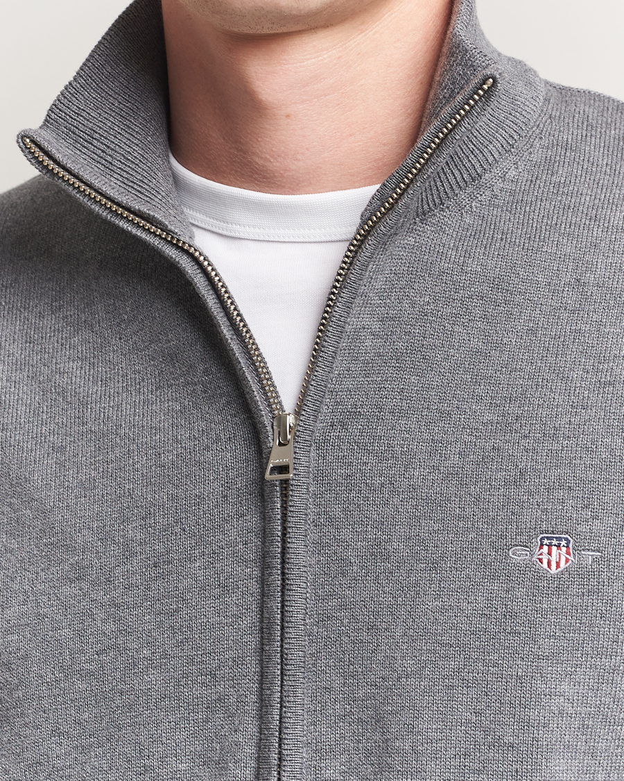 Mies | Puserot | Gant | Casual Cotton Full Zip Dark Grey Melange