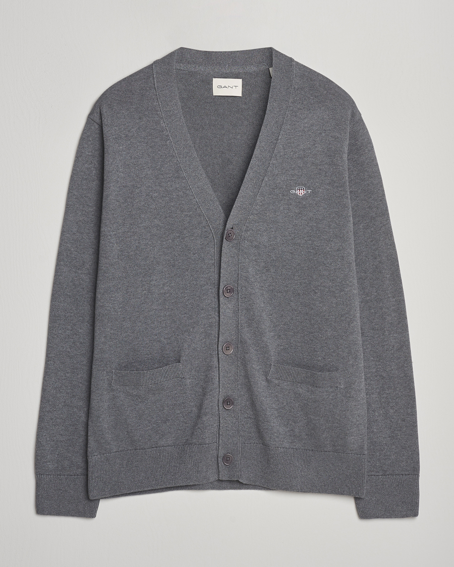 Mies | Puserot | Gant | Casual Cotton Cardigan Dark Grey Melange