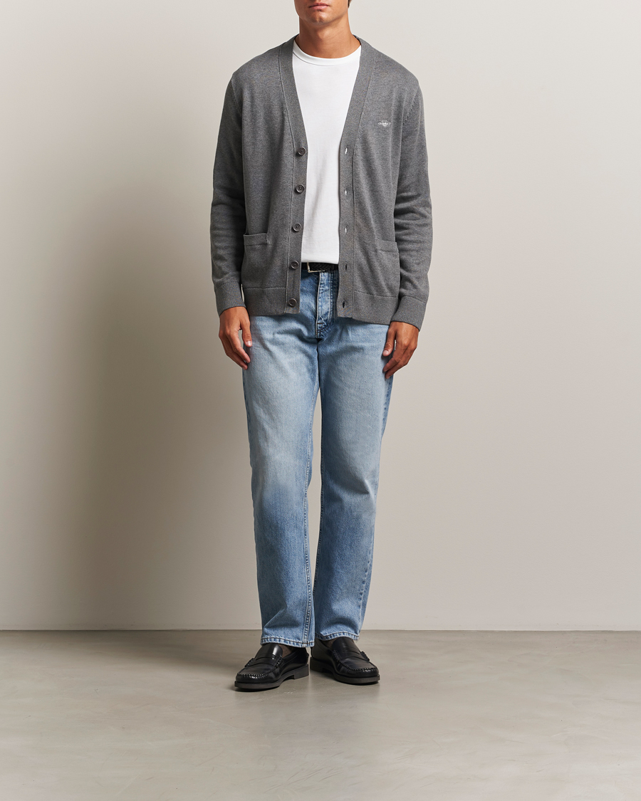 Mies | Puserot | Gant | Casual Cotton Cardigan Dark Grey Melange