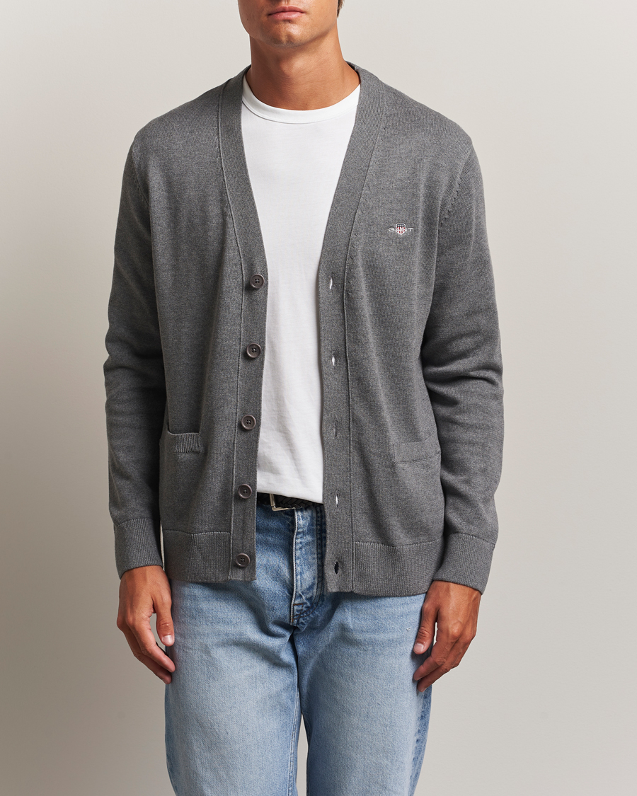 Mies | Puserot | Gant | Casual Cotton Cardigan Dark Grey Melange