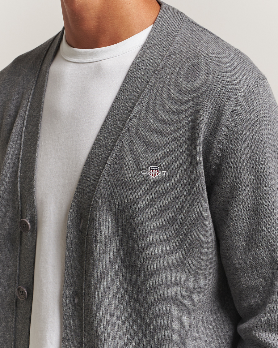 Mies | Puserot | Gant | Casual Cotton Cardigan Dark Grey Melange