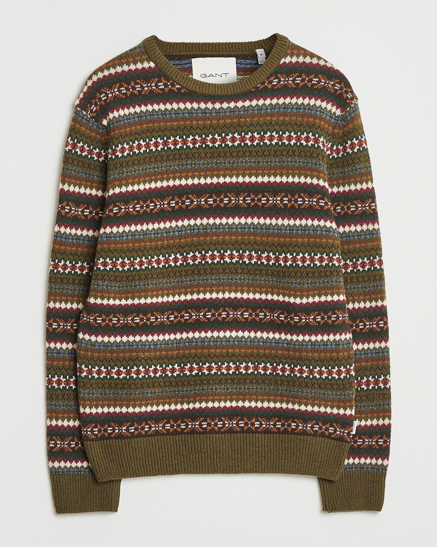 Mies | Puserot | Gant | Fair Isle Knitted Crew Neck Sweater Country Green