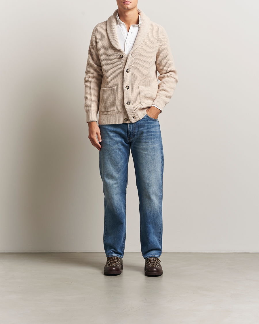 Mies | Puserot | GANT | Wool Knitted Shawl Collar Cardigan Light Beige Melange