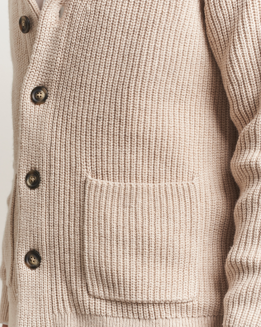 Mies | Puserot | GANT | Wool Knitted Shawl Collar Cardigan Light Beige Melange
