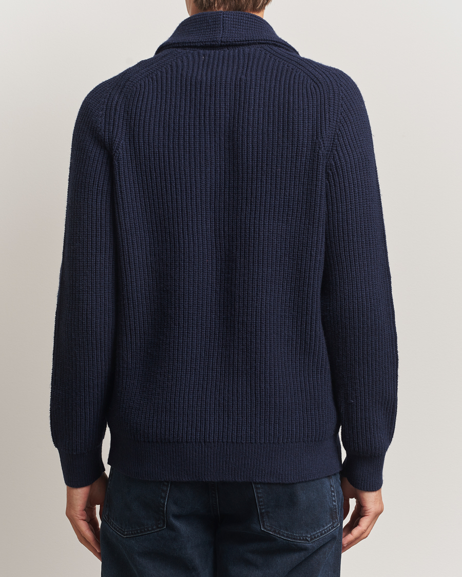 Mies | Puserot | GANT | Wool Knitted Shawl Collar Cardigan Evening Blue