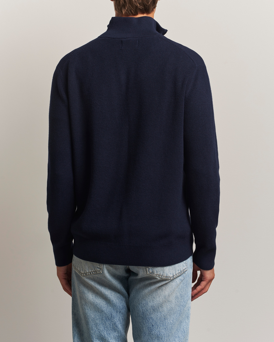 Mies | Puserot | GANT | Cotton/Merino Ribbed Half Zip Evening Blue