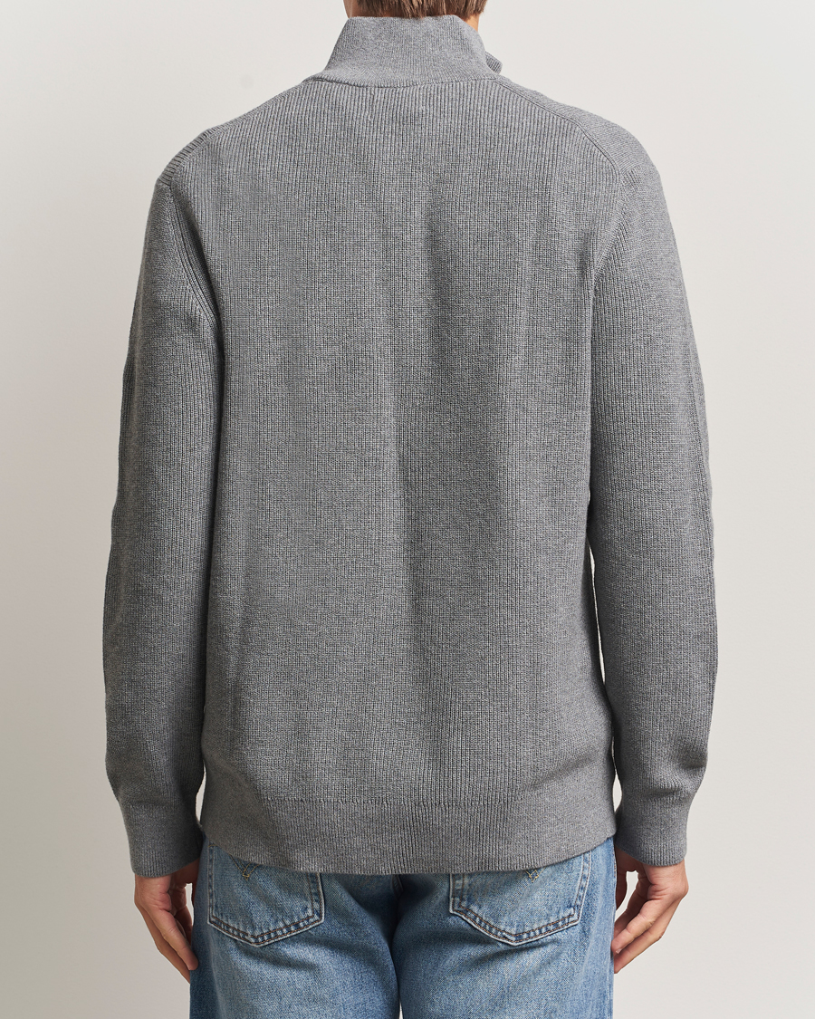 Mies | Puserot | GANT | Cotton/Merino Ribbed Half Zip Dark Grey Melange