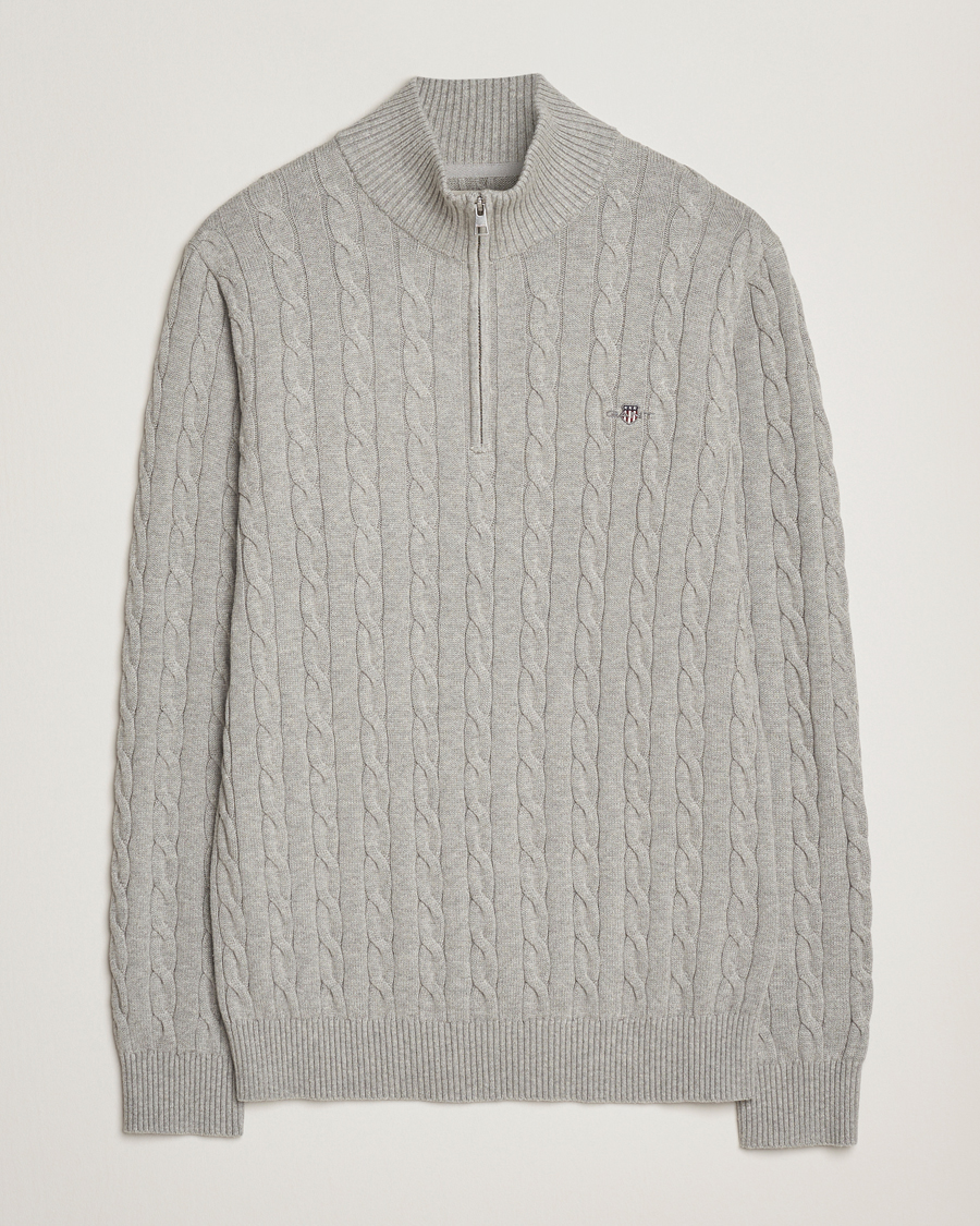 Mies | Puserot | GANT | Cotton Cable Half Zip Grey Melange