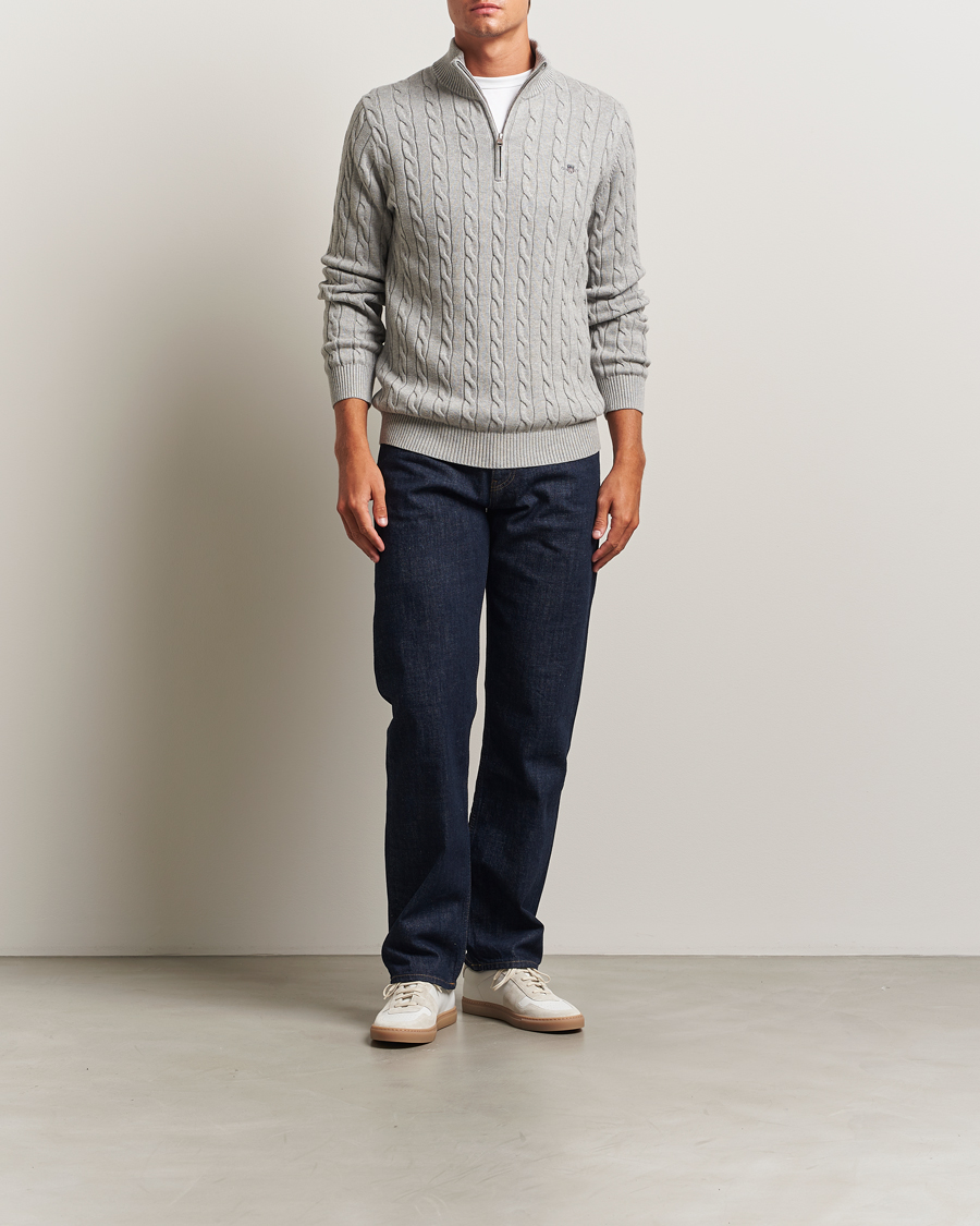 Mies | Puserot | GANT | Cotton Cable Half Zip Grey Melange