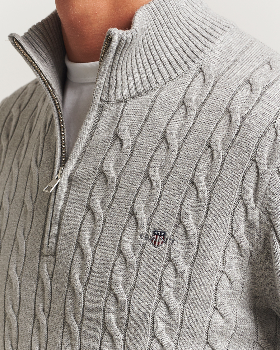 Mies | Puserot | GANT | Cotton Cable Half Zip Grey Melange