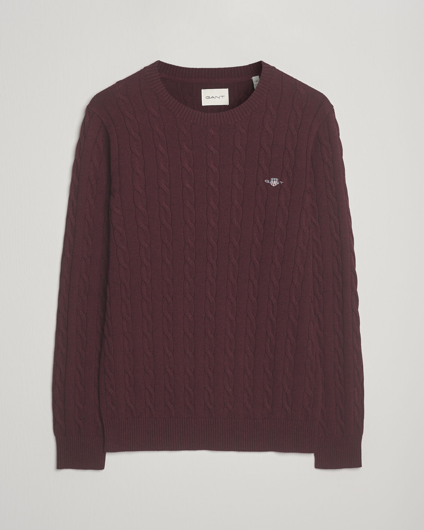 Mies | Puserot | GANT | Cotton Cable Crew Neck Pullover Bordeaux Melange