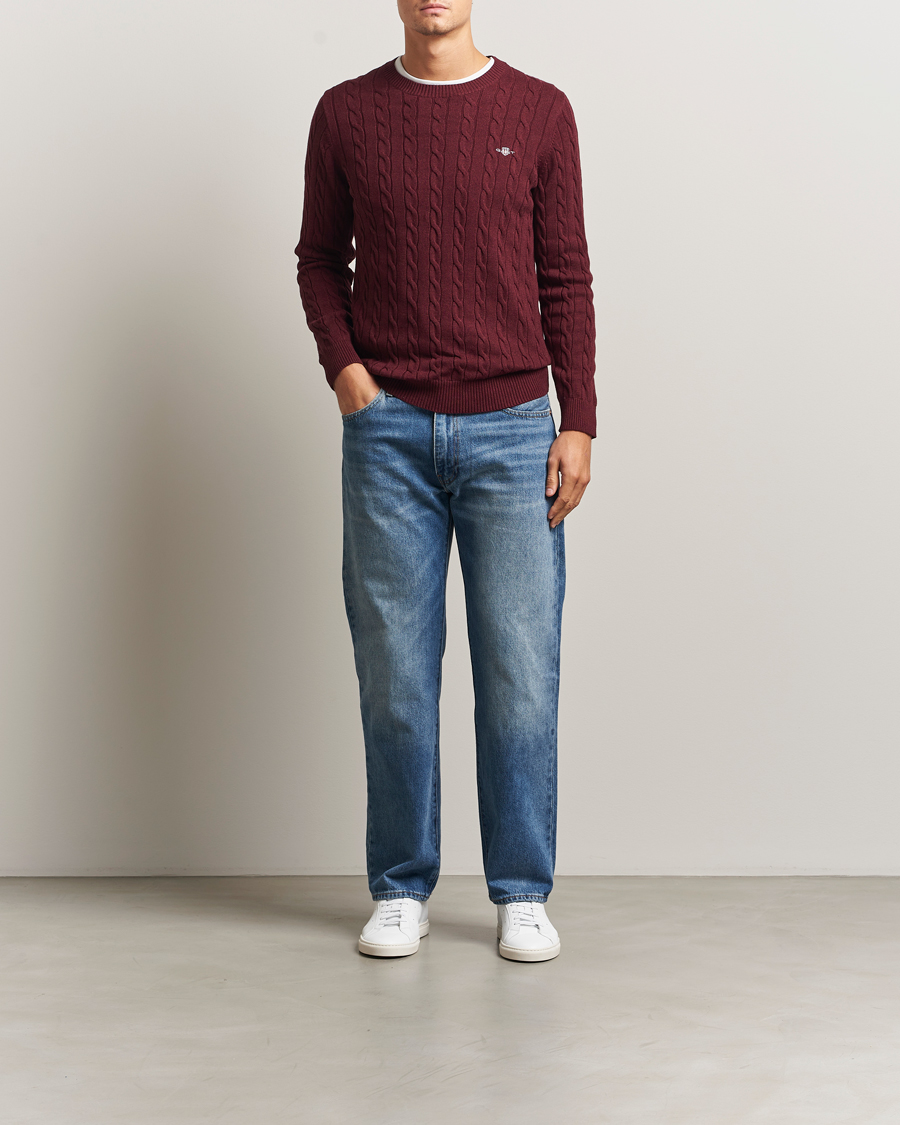 Mies | Puserot | GANT | Cotton Cable Crew Neck Pullover Bordeaux Melange