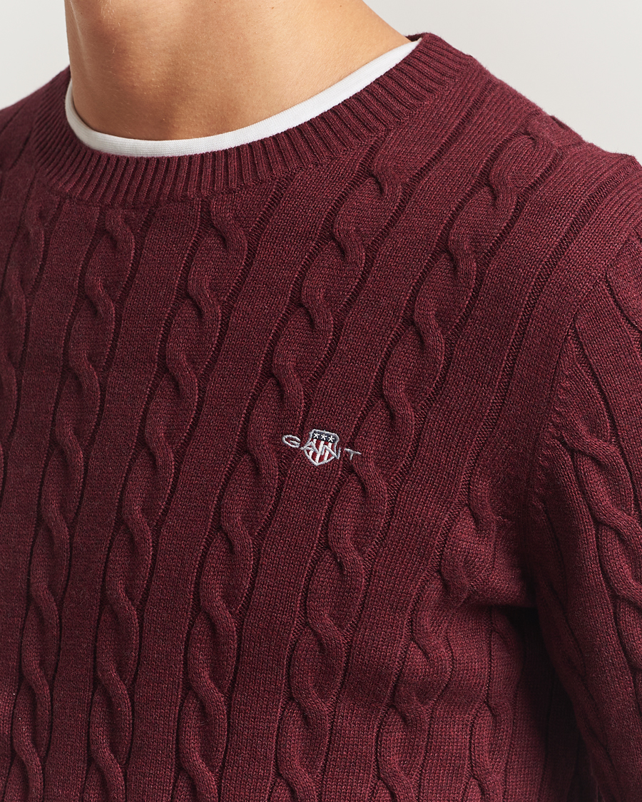 Mies | Puserot | GANT | Cotton Cable Crew Neck Pullover Bordeaux Melange