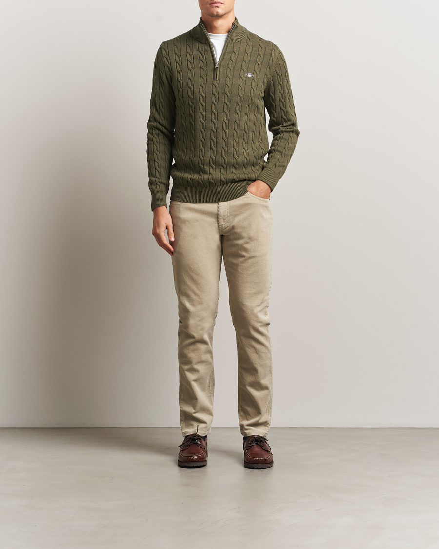Mies | Puserot | GANT | Cotton Cable Half Zip Khaki Green Melange
