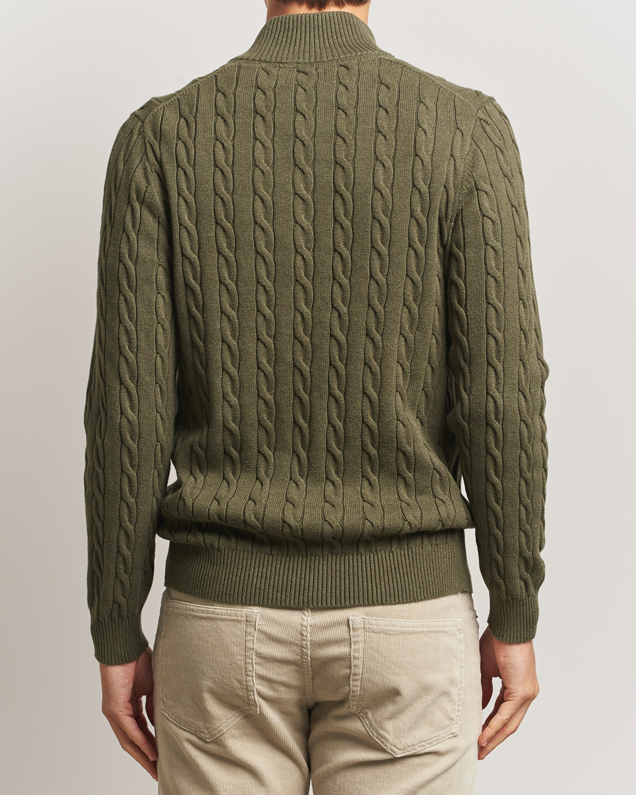 Mies | Puserot | GANT | Cotton Cable Half Zip Khaki Green Melange