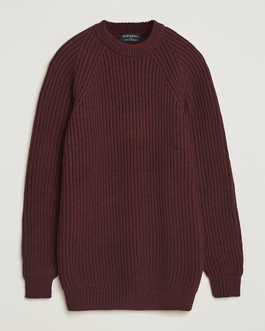 Mies | Puserot | Gloverall | Fisherman Rib Chunky Wool Crew Neck Burgundy