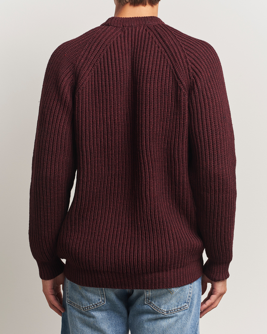 Mies | Puserot | Gloverall | Fisherman Rib Chunky Wool Crew Neck Burgundy