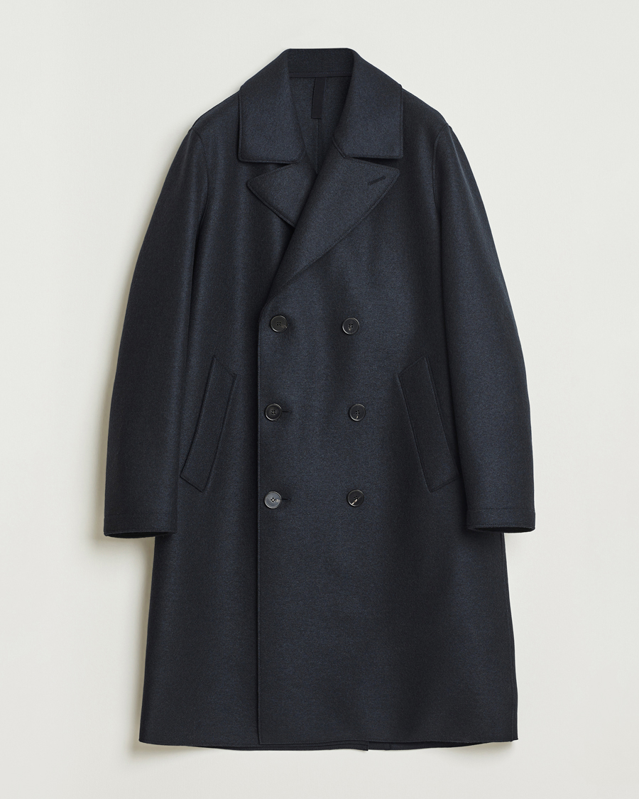 Mies | Takit | Harris Wharf London | Pressed Wool Long Peacoat Dark Blue