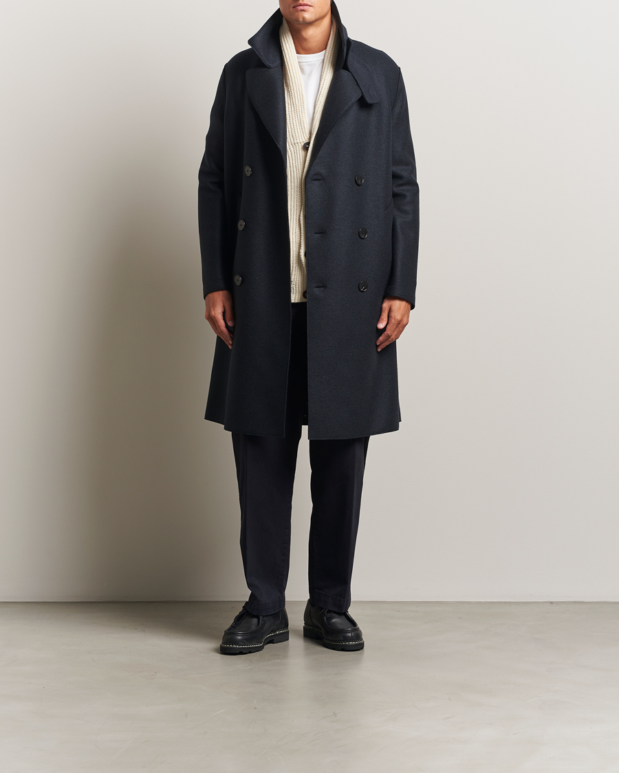 Mies | Takit | Harris Wharf London | Pressed Wool Long Peacoat Dark Blue