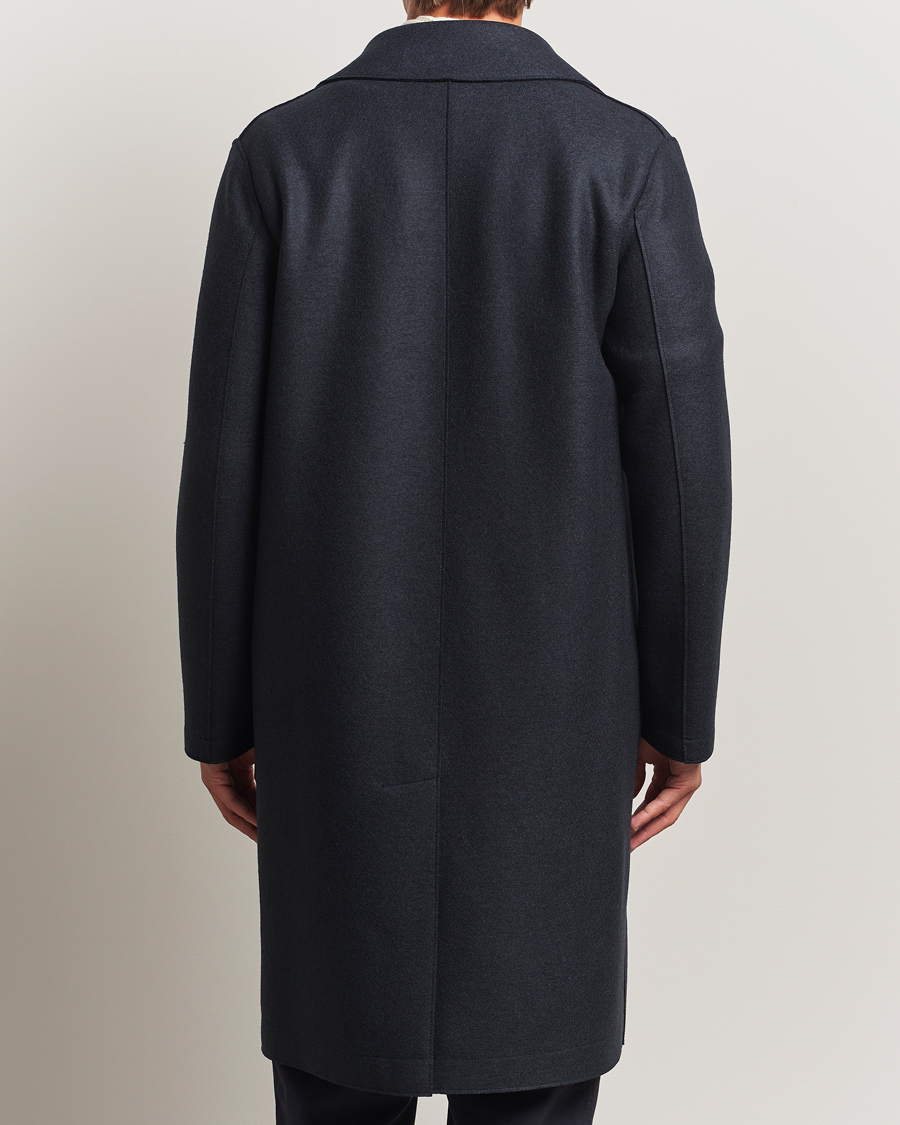 Mies | Takit | Harris Wharf London | Pressed Wool Long Peacoat Dark Blue