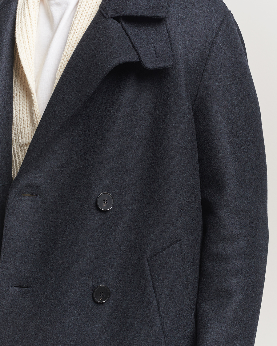 Mies | Takit | Harris Wharf London | Pressed Wool Long Peacoat Dark Blue