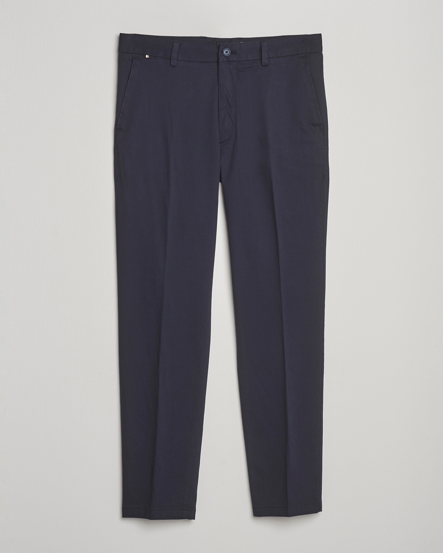 Mies | Housut | BOSS BLACK | Kane Brushed Cotton Pleated Trousers Dark Blue
