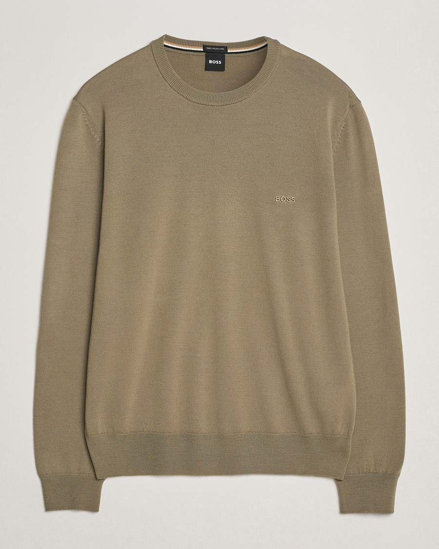 Mies | Puserot | BOSS BLACK | Botto Merino Knitted Pullover Open Brown