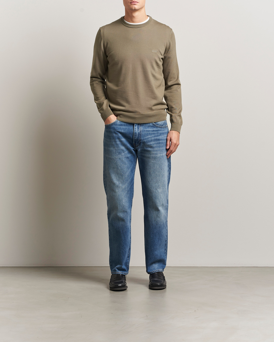 Mies | Puserot | BOSS BLACK | Botto Merino Knitted Pullover Open Brown