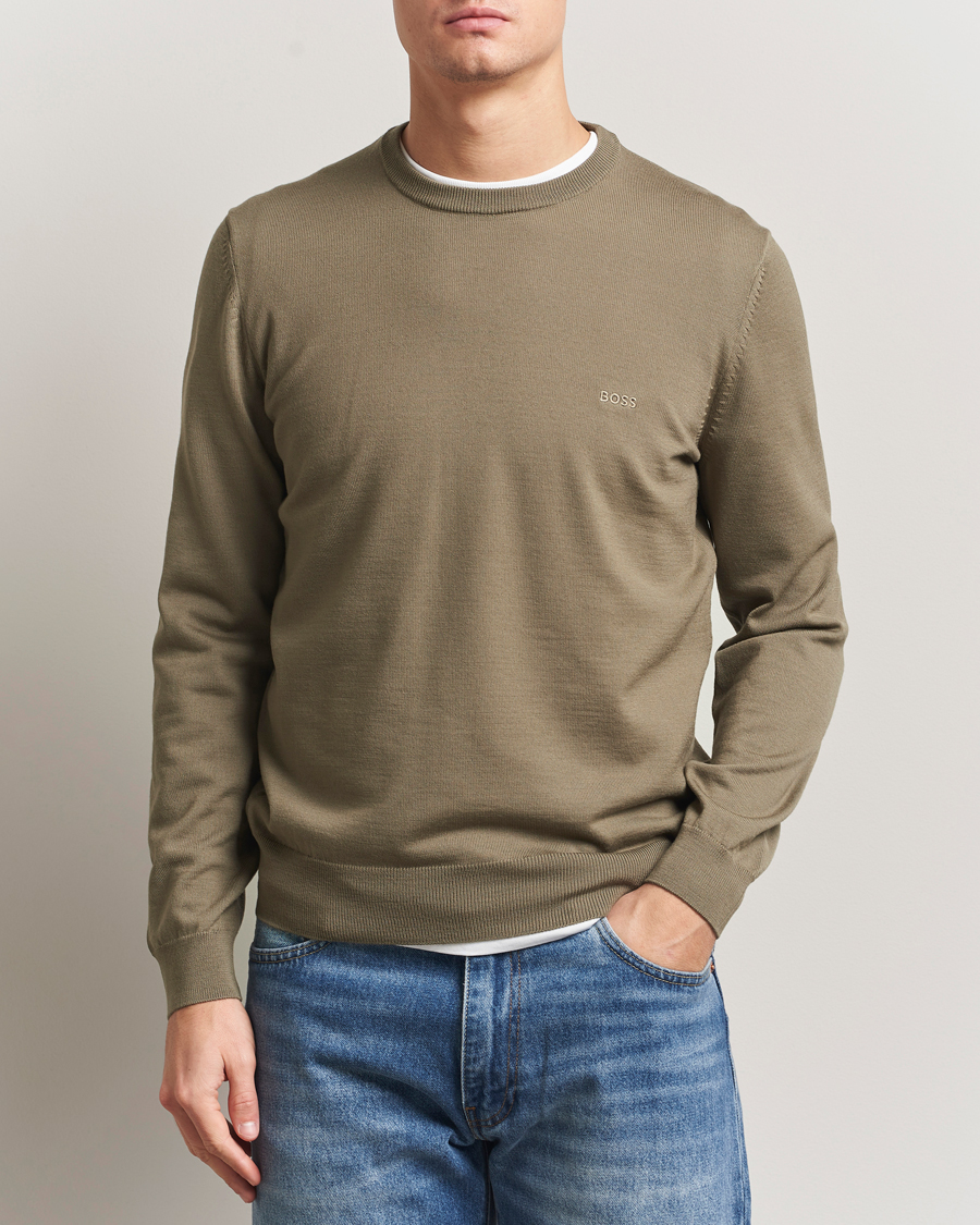 Mies | Puserot | BOSS BLACK | Botto Merino Knitted Pullover Open Brown