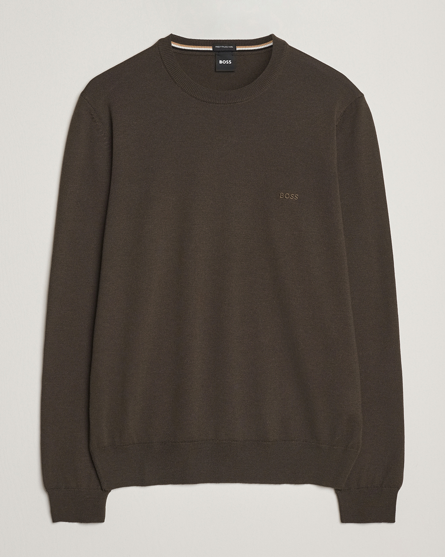 Mies | Puserot | BOSS BLACK | Botto Merino Knitted Pullover Open Green
