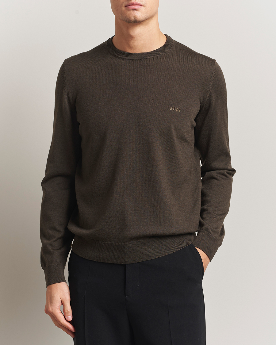 Mies | Puserot | BOSS BLACK | Botto Merino Knitted Pullover Open Green