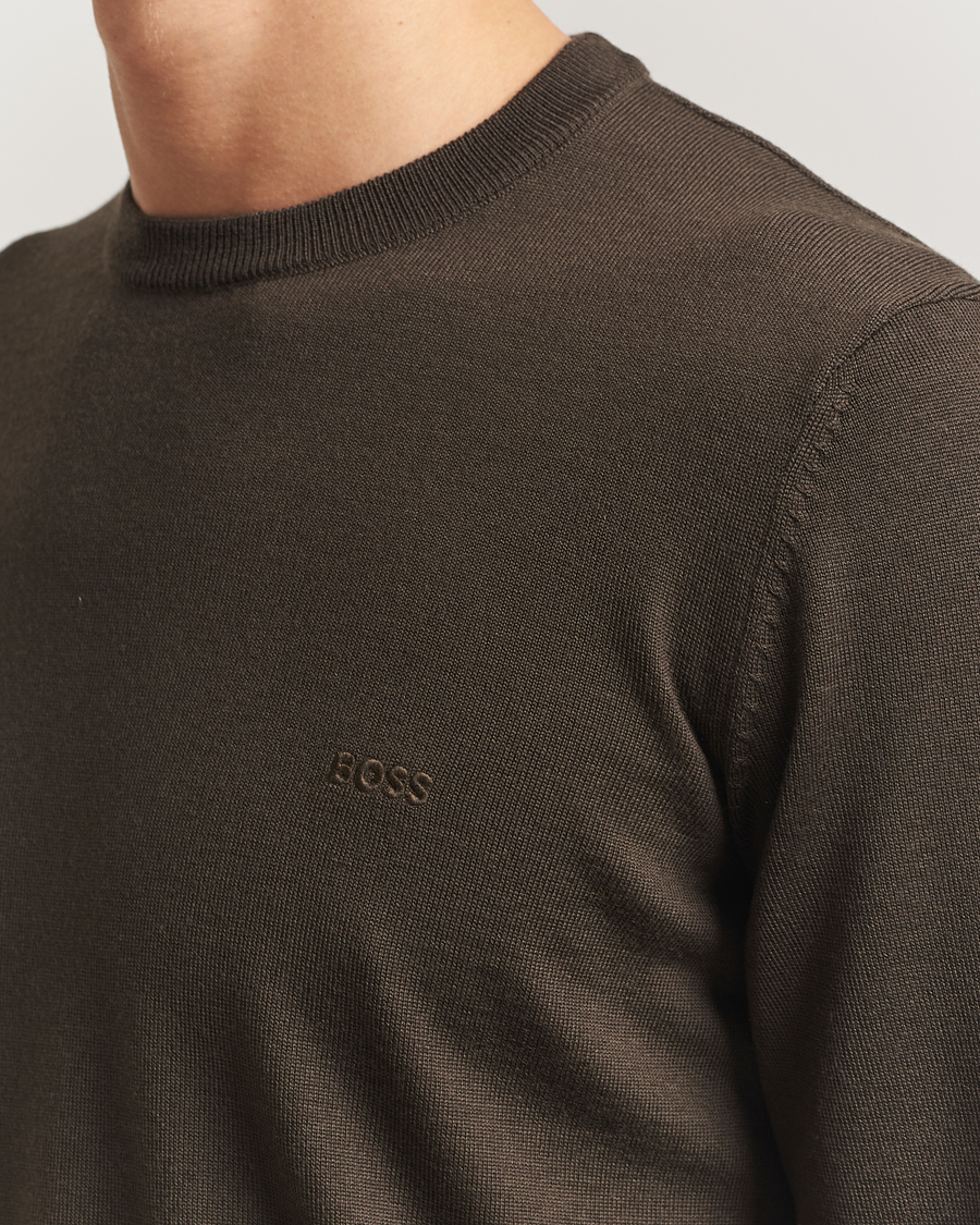 Mies | Puserot | BOSS BLACK | Botto Merino Knitted Pullover Open Green