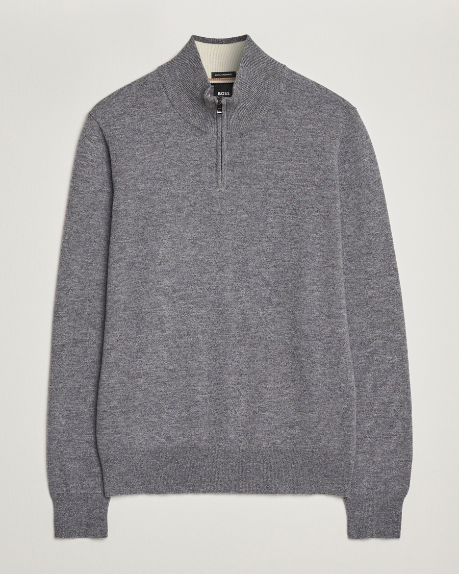 Mies | Puserot | BOSS BLACK | Hemarlo Wool/Cashmere Half Zip Medium Grey