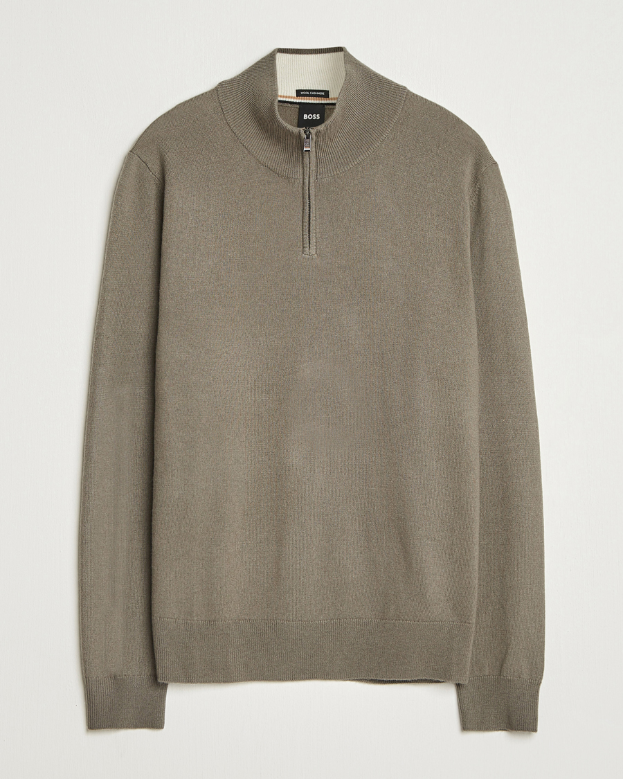 Mies | Puserot | BOSS BLACK | Hemarlo Wool/Cashmere Half Zip Open Brown