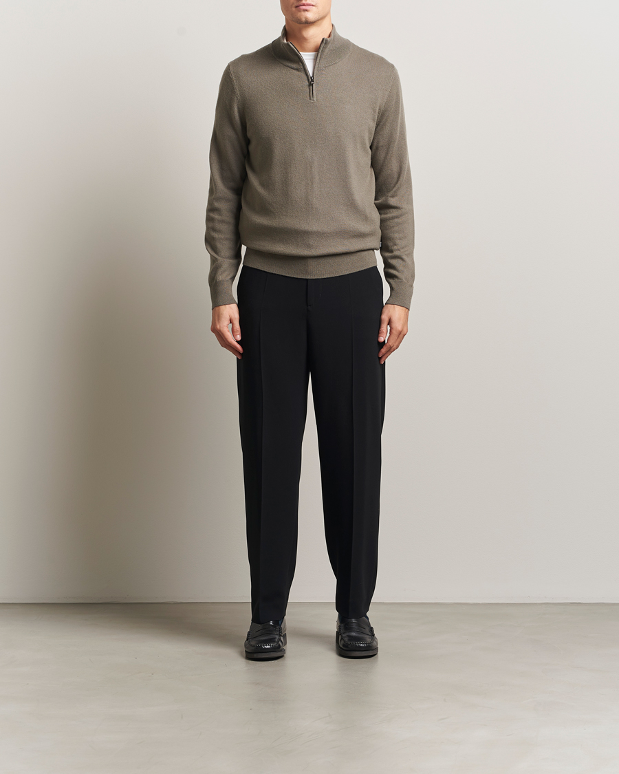 Mies | Puserot | BOSS BLACK | Hemarlo Wool/Cashmere Half Zip Open Brown