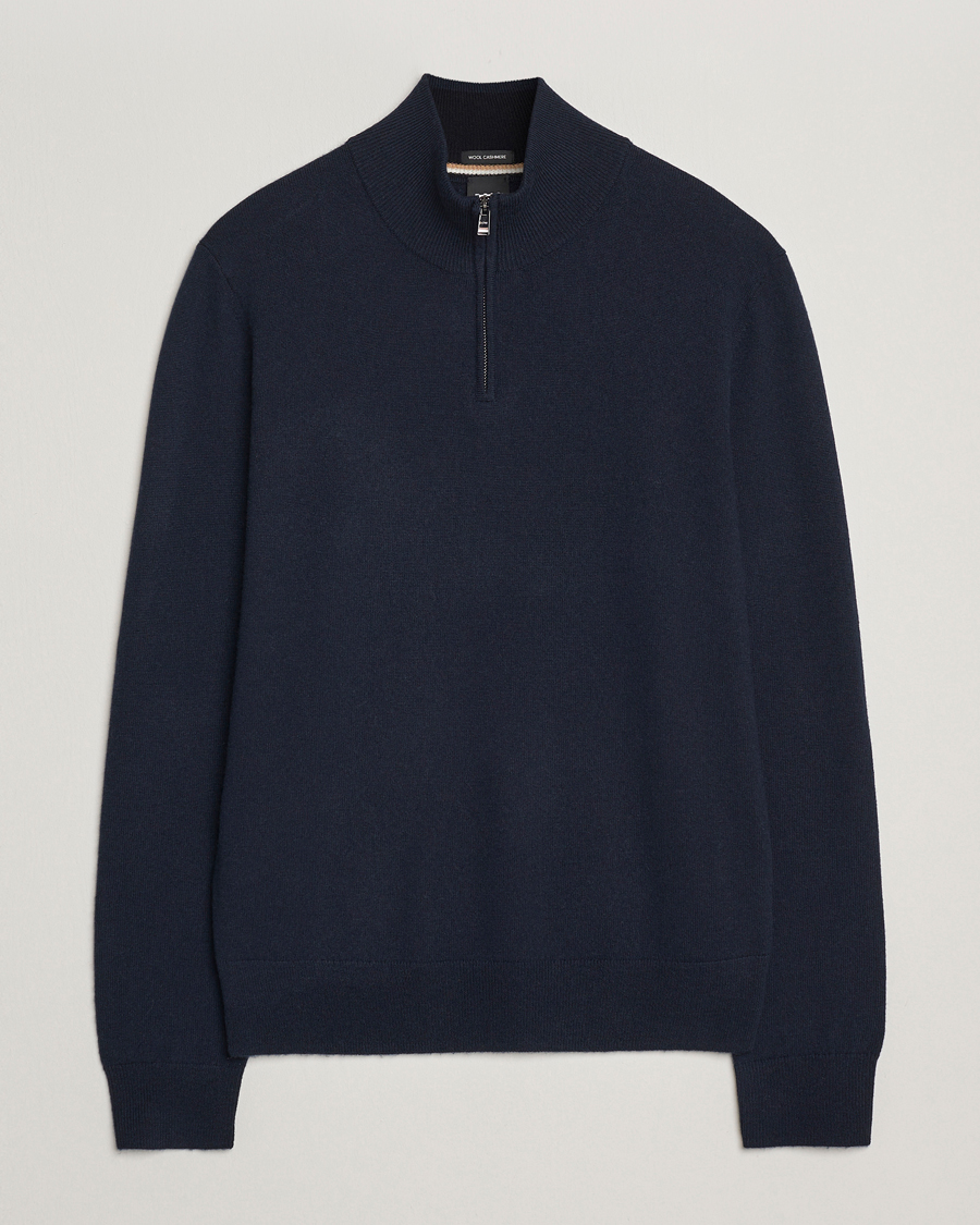 Mies | Puserot | BOSS BLACK | Hemarlo Wool/Cashmere Half Zip Dark Blue