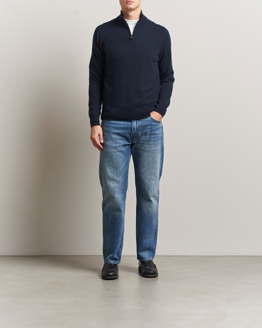 Mies | Puserot | BOSS BLACK | Hemarlo Wool/Cashmere Half Zip Dark Blue