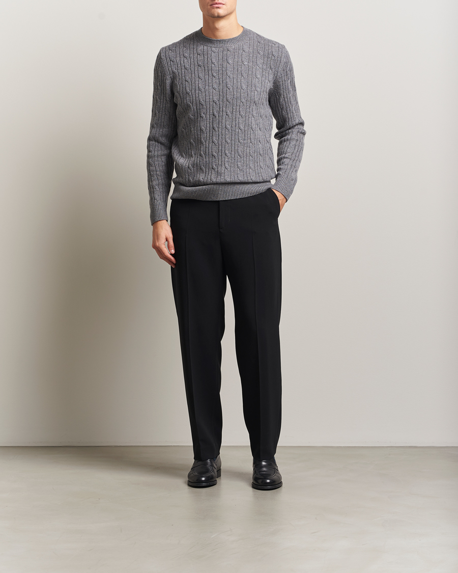 Mies | Puserot | BOSS BLACK | Hetico Wool/Cashmere Cable Sweater Medium Grey