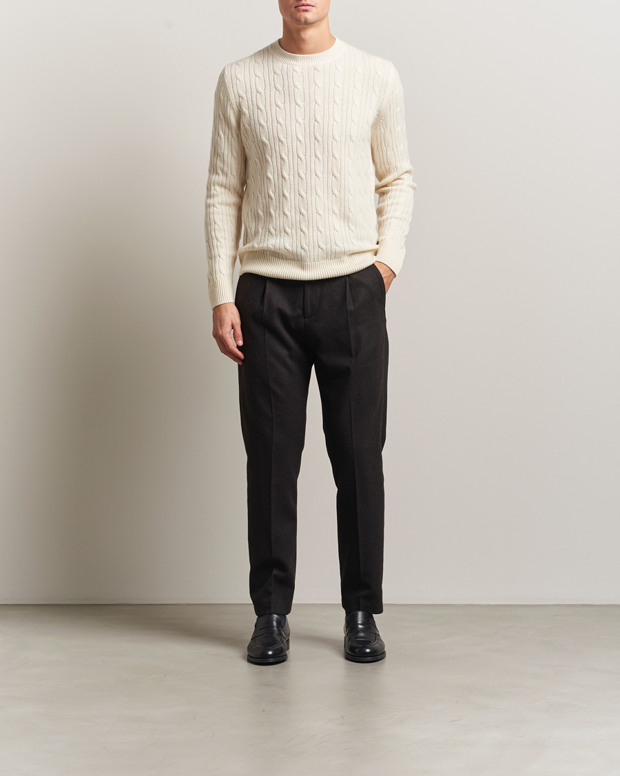 Mies | Puserot | BOSS BLACK | Hetico Wool/Cashmere Cable Sweater Open White