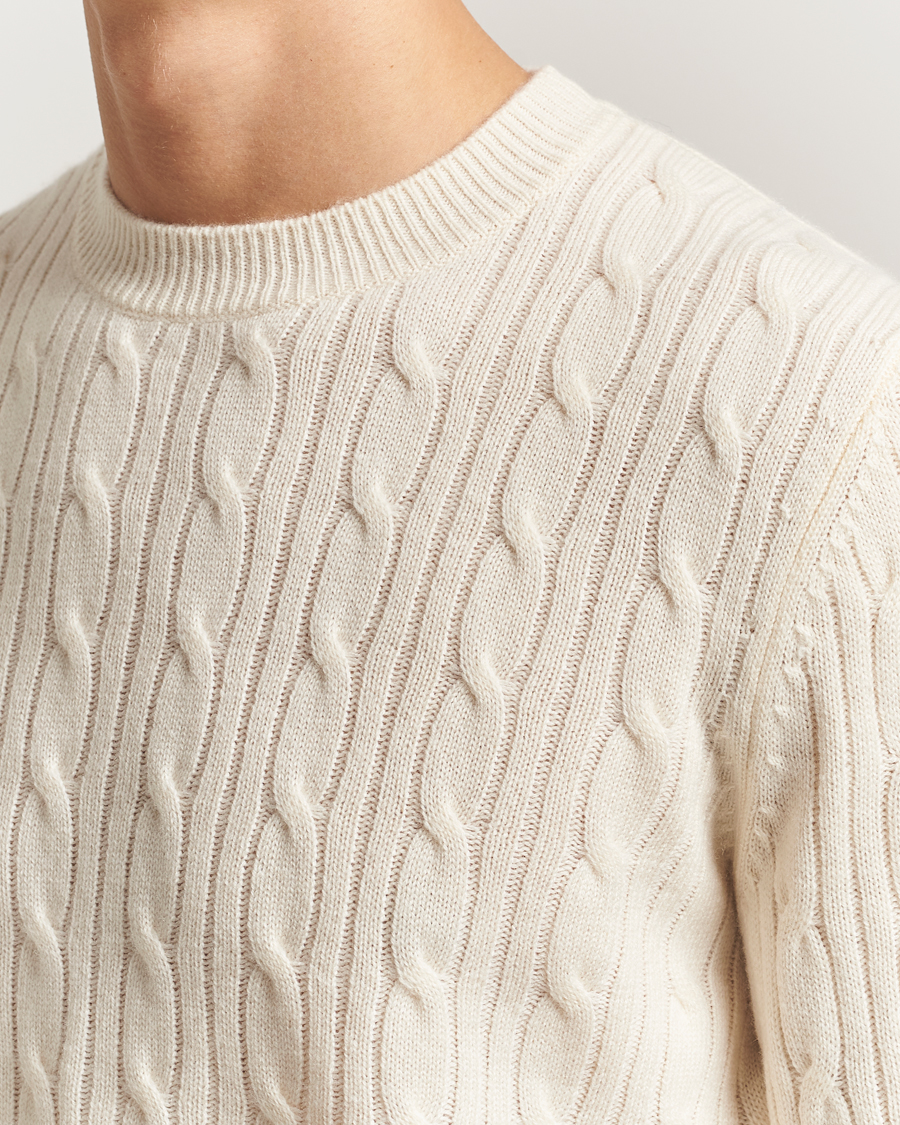 Mies | Puserot | BOSS BLACK | Hetico Wool/Cashmere Cable Sweater Open White