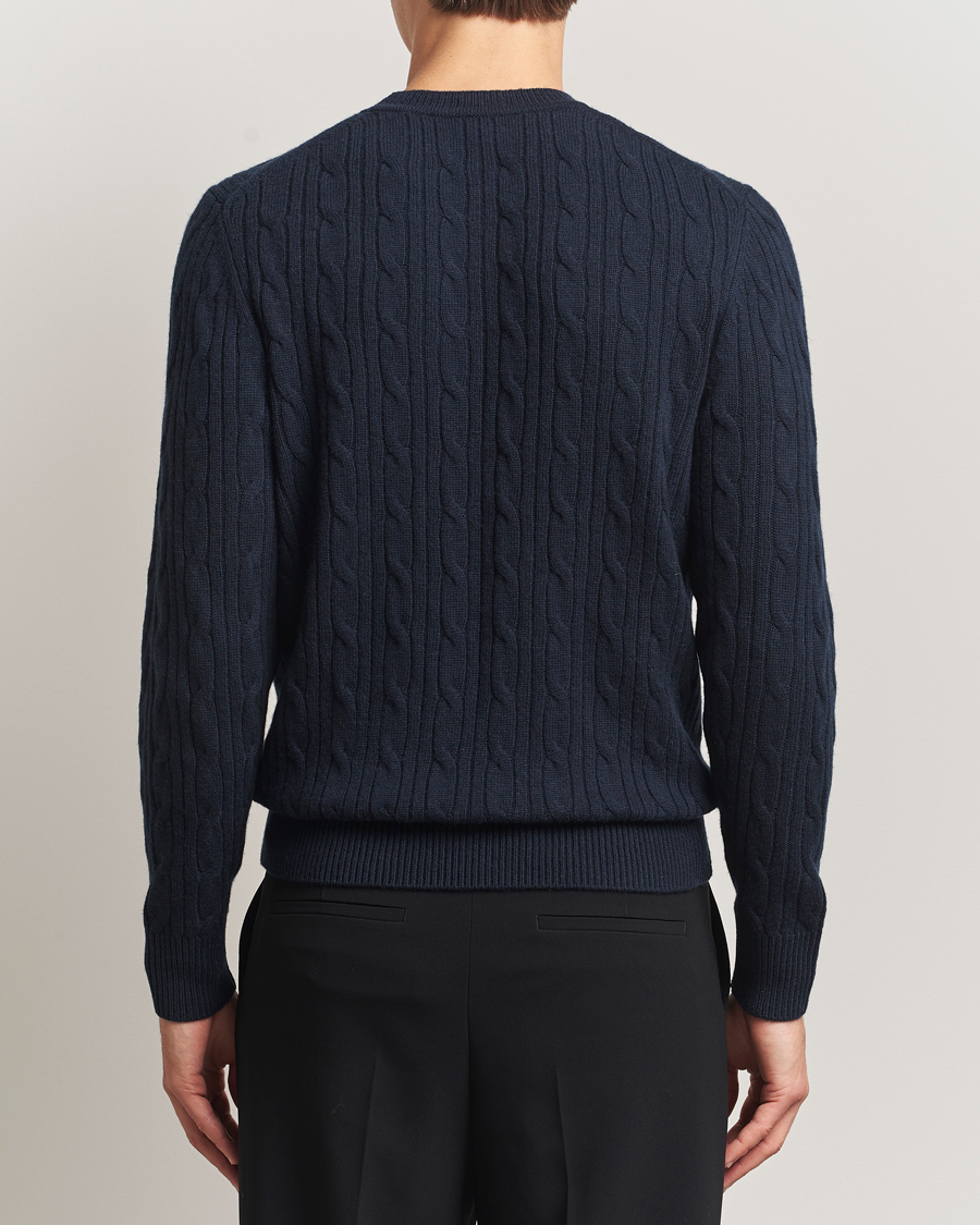 Mies | Puserot | BOSS BLACK | Hetico Wool/Cashmere Cable Sweater Dark Blue