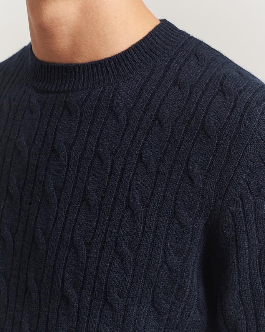 Mies | Puserot | BOSS BLACK | Hetico Wool/Cashmere Cable Sweater Dark Blue