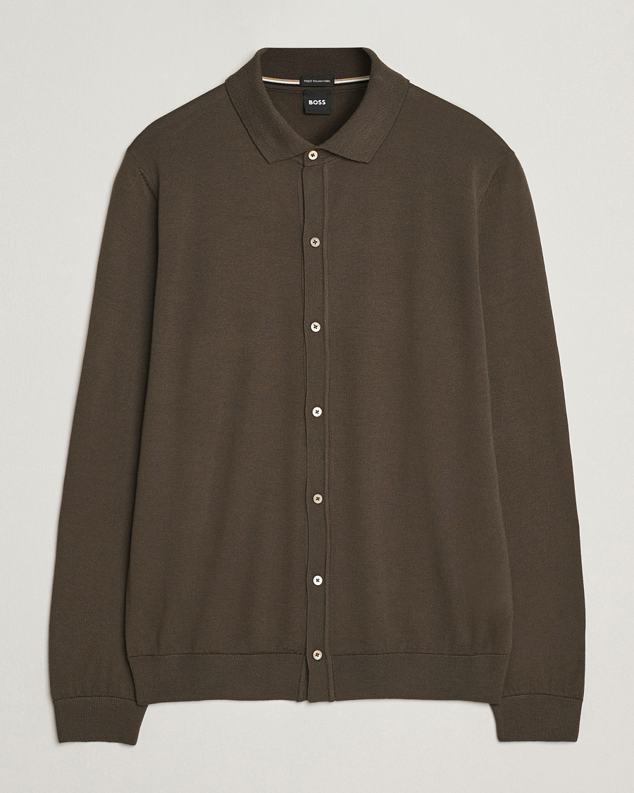 Mies | Puserot | BOSS BLACK | Helbert Wool Cardigan Open Green