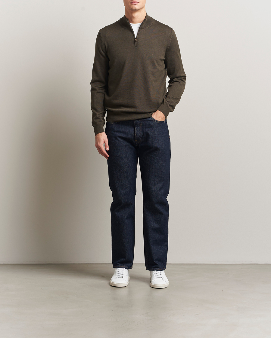 Mies | Puserot | BOSS BLACK | Ebenji Merino Knitted Half Zip Open Green