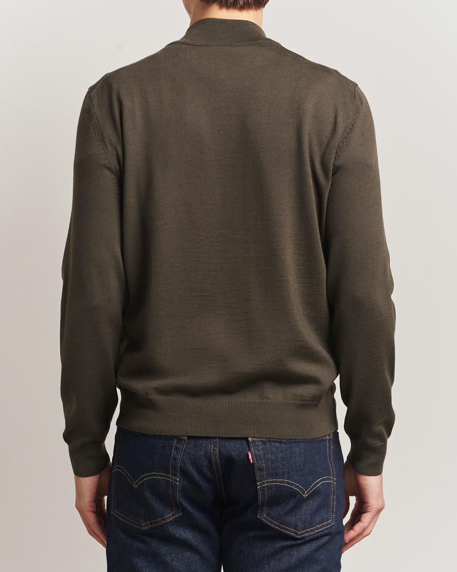 Mies | Puserot | BOSS BLACK | Ebenji Merino Knitted Half Zip Open Green