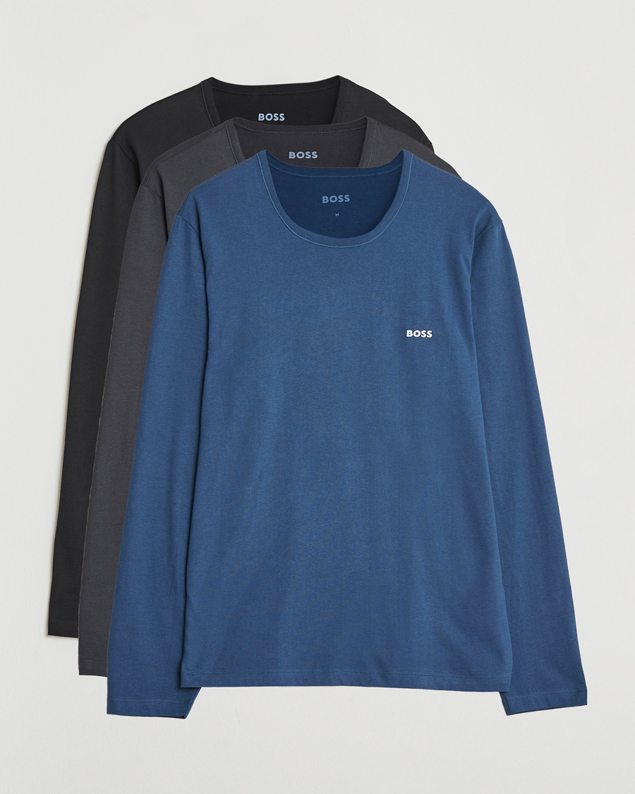 Mies | T-paidat | BOSS BLACK | 3-Pack Long Sleeve T-Shirt Grey/Blue/Black