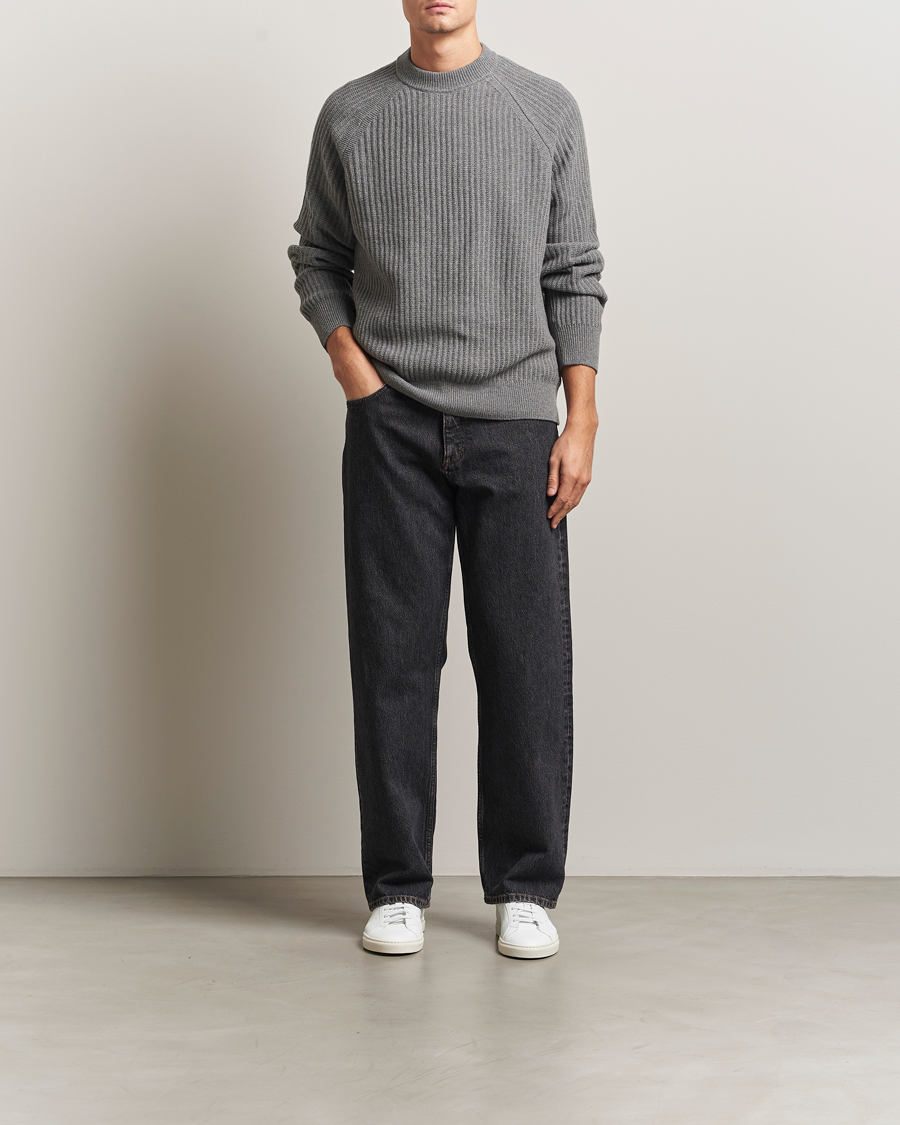 Mies | Puserot | BOSS ORANGE | Klacier Ribbed Wool Knitted Sweater Open Grey