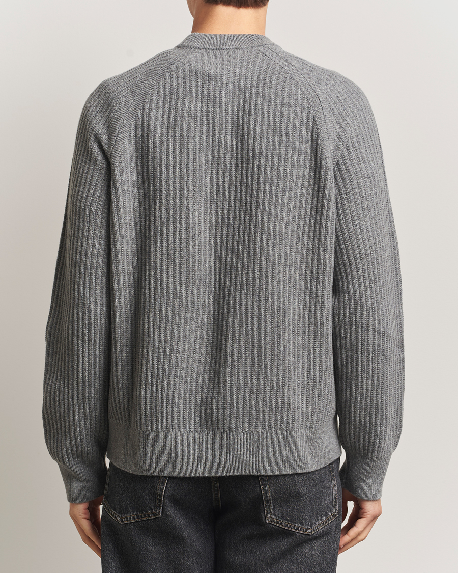 Mies | Puserot | BOSS ORANGE | Klacier Ribbed Wool Knitted Sweater Open Grey