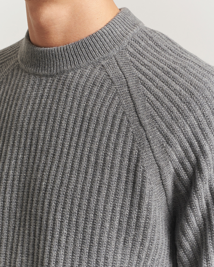 Mies | Puserot | BOSS ORANGE | Klacier Ribbed Wool Knitted Sweater Open Grey