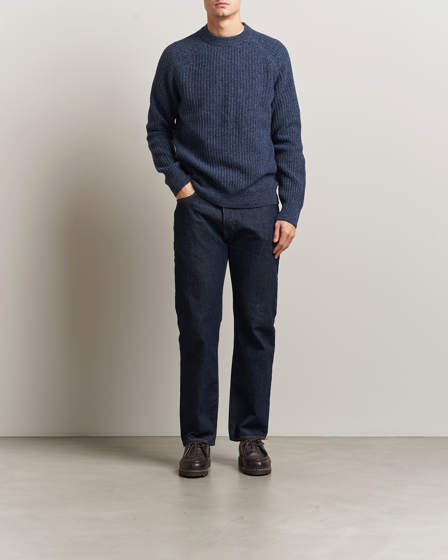 Mies | Puserot | BOSS ORANGE | Klacier Ribbed Wool Knitted Sweater Open Blue